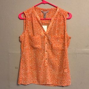 Sheer orange leopard print sleeveless blouse (S)